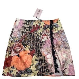 NEW MISSGUIDED Womens Animal print Floral Mini Skirt Size 4
